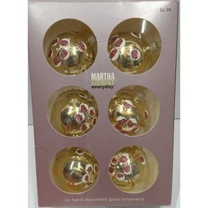 2003 Vintage Martha Stewart 6 Hand Decorated Glass Christmas Ornaments Glitter